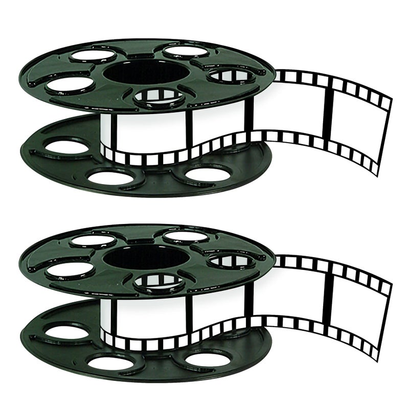 Beistle 2 Piece Awards Night Movie Reel with Filmstrip Centerpiece Red Carpet Hollywood Party Decorations  9"" & 15'  Black/White - Image 1